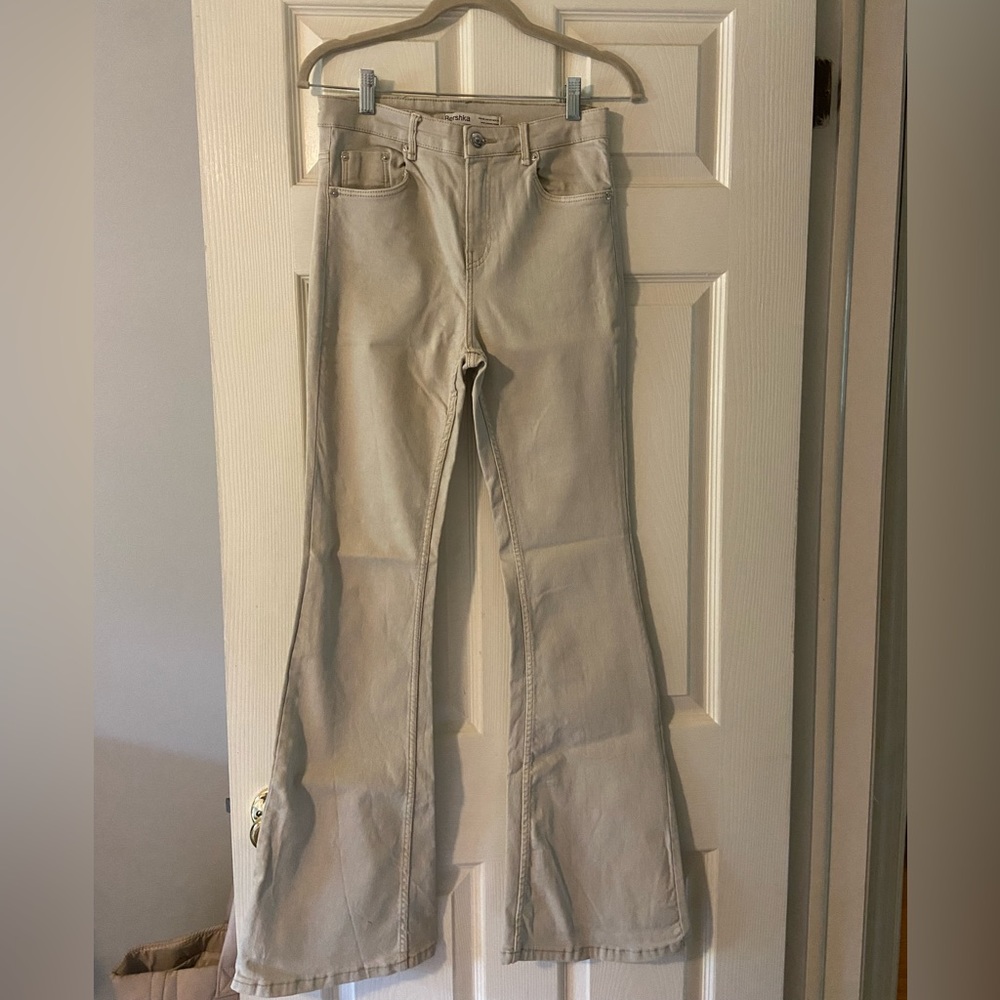 Bershka High Rise Flare Jeans, Size 4, Tan